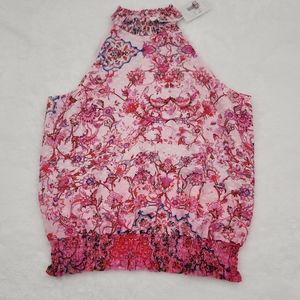 Ecru Ombre Mandala Pink Halter Silk Blend Top Size Small